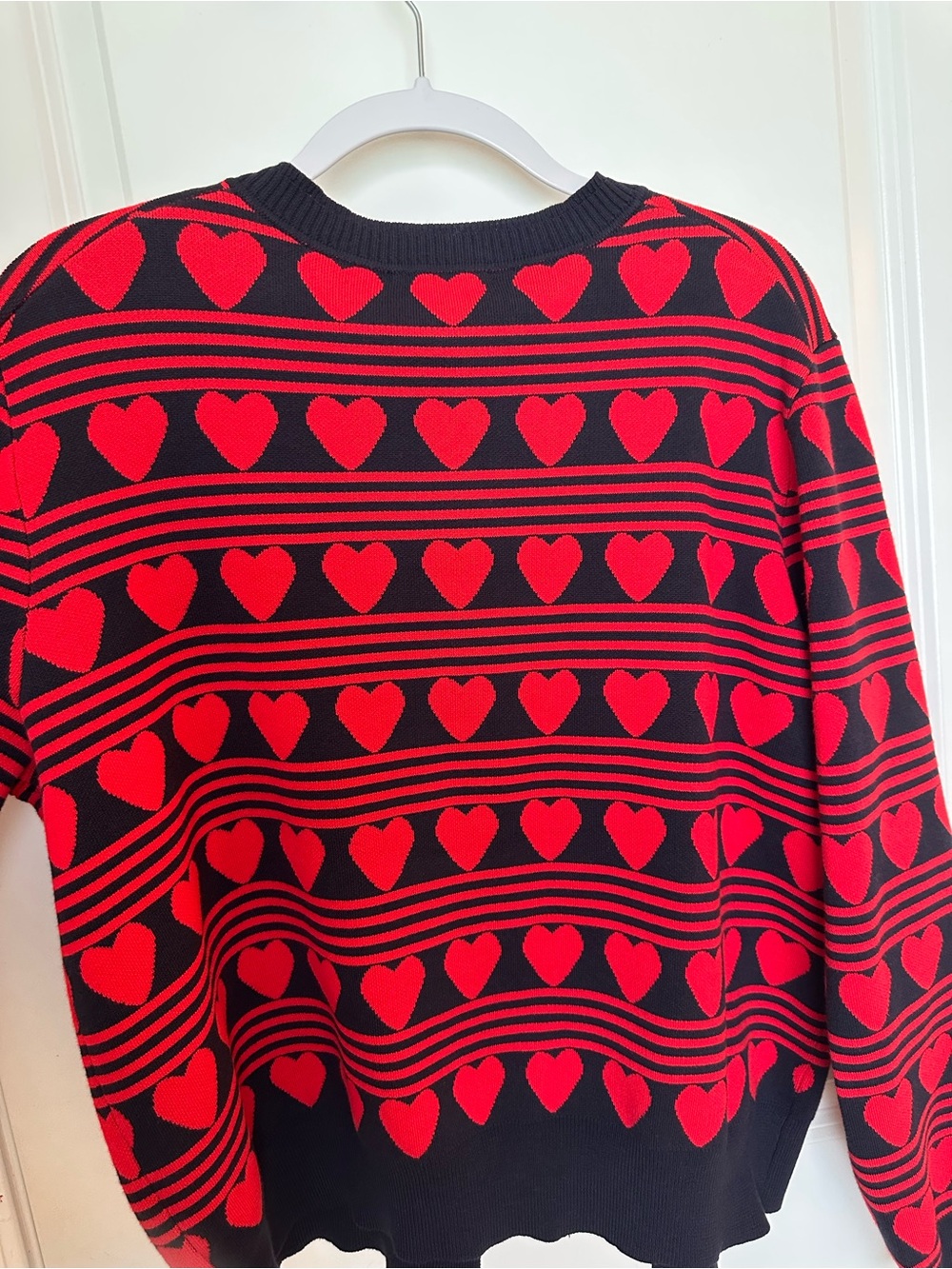 Free Assembly Red & Navy Blue Heart-Pattern Cardigan Sweater - Picture 3 of 3
